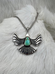 Free Bird Necklace in Silver with Turquoise