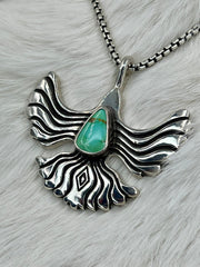Free Bird Necklace in Silver with Turquoise