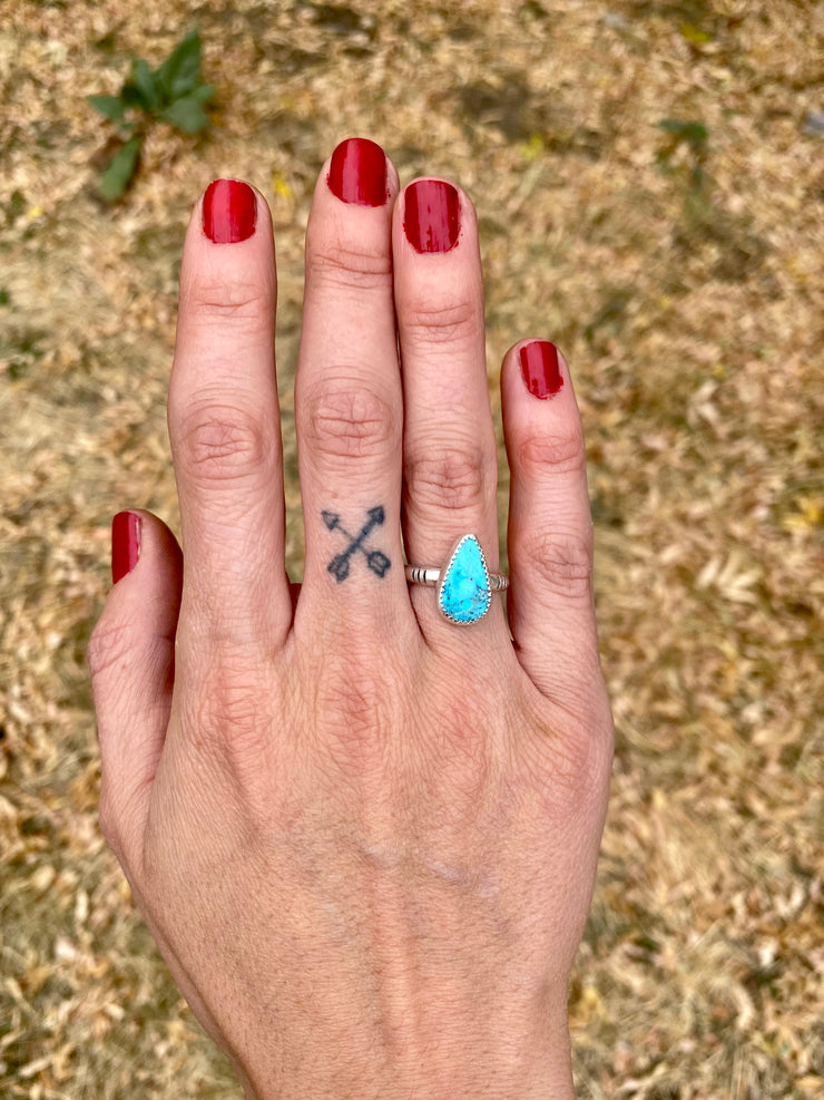 Turquoise Stamped Stacker Ring // size 6