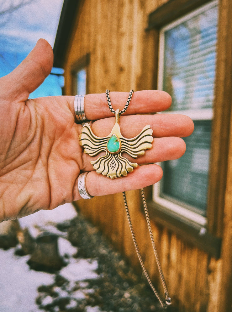 Free Bird Necklace in Bronze with Turquoise